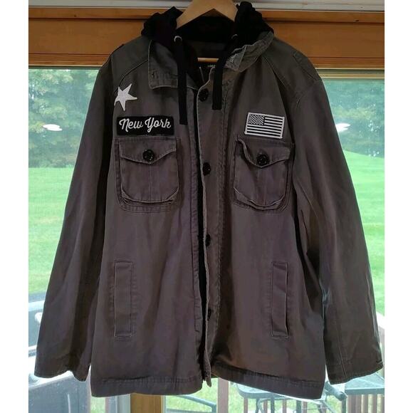 Women's REBEL & SOUL New York Patch Dark Gray Full Zip/Button Jacket Sz XXL - Picture 2 of 11